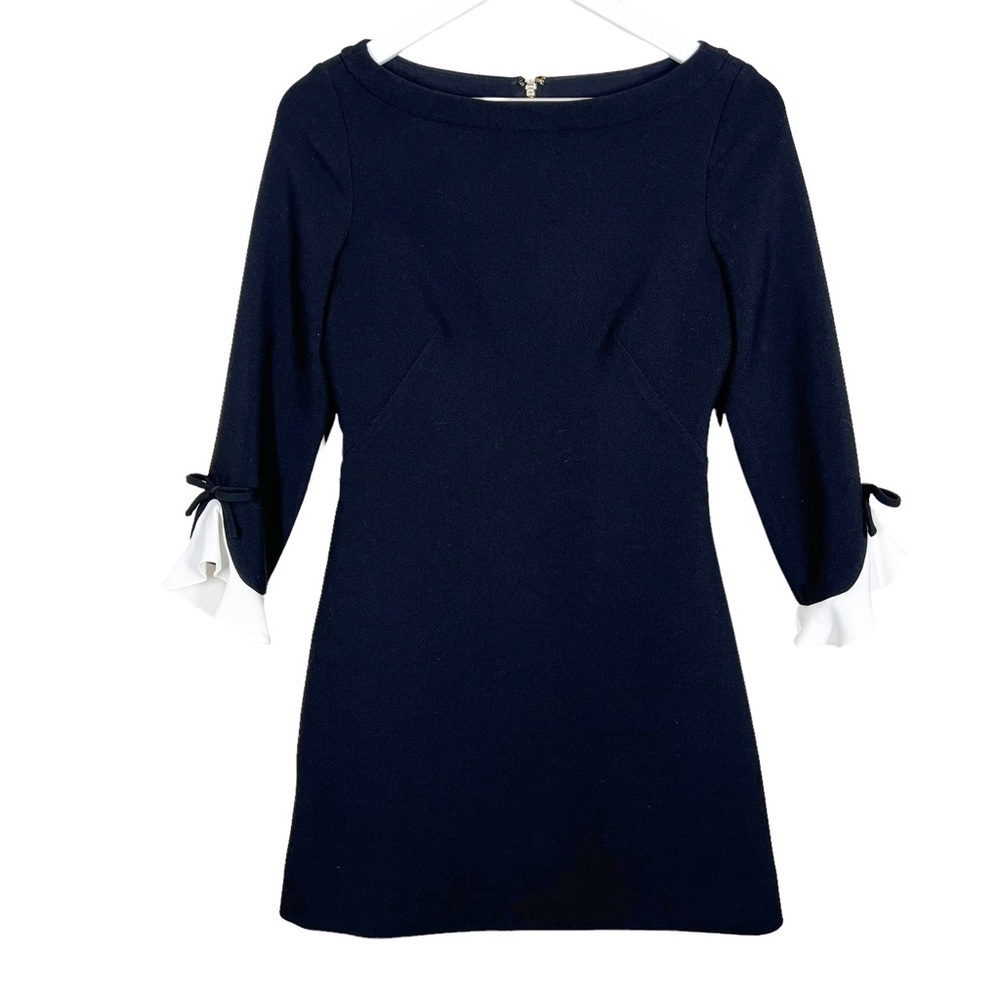 Kate Spade New York Womens Ruffle 3/4 Sleeve Black Sheath Dress Size 0 Office